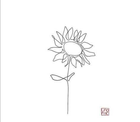 Cute Simple Sunflower Tattoos, Sunflower Continuous Line Drawing, Small Tattoos Sunflower Simple, Simple Small Flower Tattoos Sunflowers, Sunflower Single Line Tattoo, Sunflower Line Drawing Tattoo, Sunflower Line Tattoo Simple, Line Art Sunflower Tattoo, Sunflower Tattoo Line Art