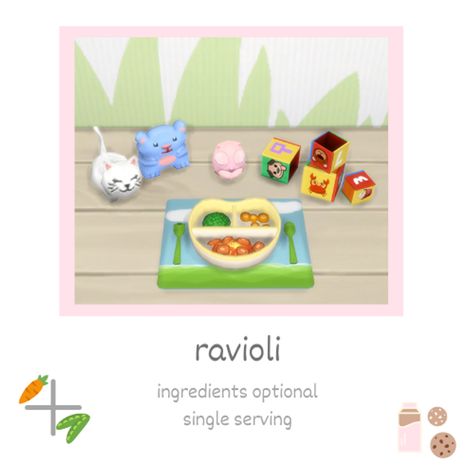 ravioli - toddler food | Littlbowbub on Patreon Sims 4 Food Patreon, Sims 4 Food Mod, Sims 4 Custom Food, Sims 4 Food Cc, Sims Food, Los Sims 4 Mods, Ts4 Mods, Sims Baby, Sims 4 Traits