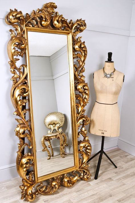 Extra Large Decorative Gold Rococo Mirror. I passed my Rococo decorating phase a few decades ago, but confess to a lingering fondness for its detailed beauty. Gold Floor Mirror, Large Gold Mirror, Natural Mirrors, Mirror Decor Living Room, Baroque Mirror, Luxury Coffee Table, Gold Baroque, Vintage Mirrors, Mirror Gold