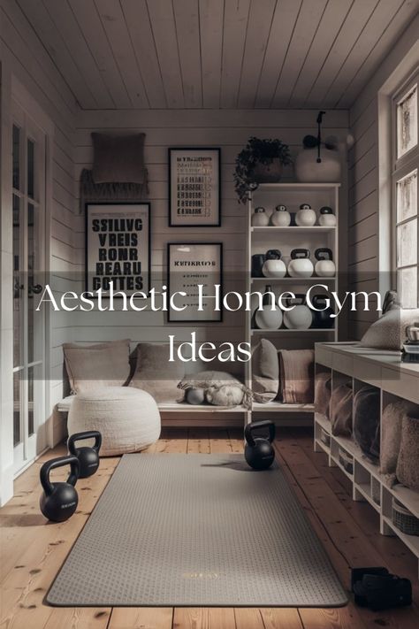 Create a cozy, minimalist home gym with sleek, functional equipment and decor. Personalize your space with motivational wall art, soft lighting, and compact storage to keep things clutter-free and inspiring. 🏋️‍♂️🌱 #MinimalistHomeGym #FitnessDecor Loft Exercise Space, Basement Gym Storage Ideas, At Home Gym Inspiration, Home Gym Accent Wall Ideas, Bedroom To Workout Room, Home Workout Rooms Ideas, Home Gym With Couch, Study And Gym Room Ideas, Workout Area In Small Space Basement