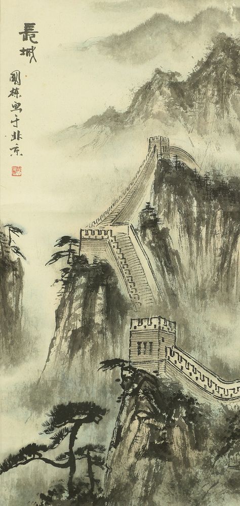 "Description Chinese kakejiku kakemono wall hanging scroll / Great Wall Scenery RA698 Whole dimensions: 19.8\" W x 57.7\" H / 50.3cm x 146.6cm Inside dimensions: 11.8\" W x 25.7\" H / 30.2cm x 65.3cm Material: Paper Technique: Handpainted Roller ends: Wood Weight: 360g Condition Antique items have originally crease, stain, damage, and more. I would like you to refer to the listing photos, but please understand that it's difficult to show all conditions by the photos. Special notes: STAIN a little, CREASE, DAMAGE, FOLD, HOLE, WARP, STAIN DAMAGE in the back of the mounting. About colors of the photos The color of the actual item may look different from the picture because of the lighting. The color on a photo can differ because of light, screen settings, personal color perception, etc. Pleas Chinese Scroll Art, Chinese Art Aesthetic, Chinese Painting Traditional, Wall Scenery, Chinese Scroll, Chinese Wall, Chinese Artwork, Ancient Japan, Chinese Paintings