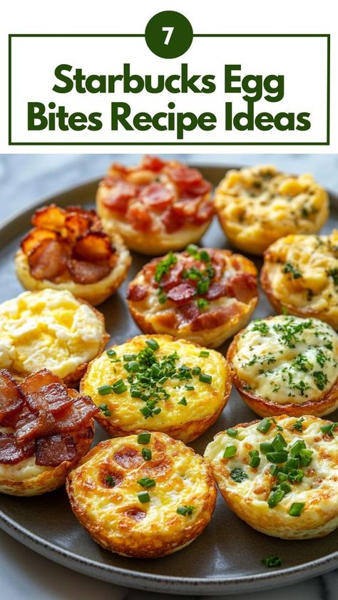 Savor the taste of Starbucks at home with these delicious egg bites recipe ideas. From classic bacon and gruyere to veggie-packed options, find easy-to-follow recipes that bring café flavors to your kitchen. Perfect for meal prepping or a quick breakfast, these Starbucks-inspired egg bites will satisfy your cravings. Explore all the recipes now and start cooking your favorite flavors today! Egg Bites Flavors, Sous Vide Egg Bites Recipe, Egg Bites Ideas, Recipe For Starbucks Egg Bites, Eggbites Starbucks Recipe, Egg Bites Starbucks Recipe, Starbucks Food Breakfast, Starbucks Bacon Egg Bites Recipe, Meal Prep Egg Bites