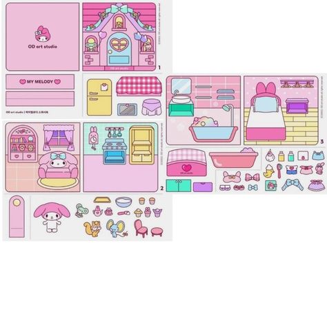 Paper Toys Template Hello Kitty, Hello Kitty Paper Dolls, Template Hello Kitty, Hello Kitty Paper, Kitty House, Paper Doll Printable Templates, Hello Kitty Printables, Hello Kitty House, Paper Dolls Clothing