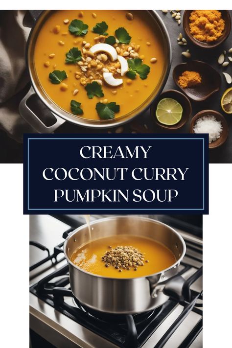 Warm up with this delicious Coconut Curry Pumpkin Soup, bursting with flavor! This recipe brings together creamy coconut milk, flavorful pumpkin, and aromatic curry spices for an irresistible bowl of comfort food. Perfect for chilly nights or a cozy gathering, this plant-based dish is easy to make and even easier to enjoy. Your friends and family will love the rich taste and satisfying texture! Discover the joys of homemade soup that warms the heart and soul, one delightful spoonful at a time. Coconut Milk Pumpkin Soup, Pumpkins Soup Recipes, Carrot Soup With Coconut Milk, Curry Pumpkin Soup Recipe, Pumpkin Coconut Milk Recipes, Pumpkin Coconut Curry Soup, Pumpkin Soup Recipe Easy Coconut Milk, Pumpkin Curry Soup Recipe, Coconut Curry Soup Recipes