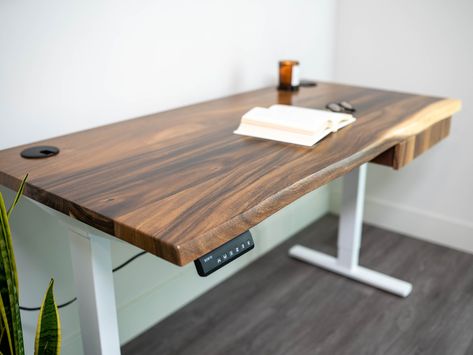 Live Edge Walnut Standing Desk Sit Stand Desk With Drawer Walnut Adjust Standing Desk Wood Desk Solid Wood Desk - Etsy UK Live Edge Desk, Computer Stand For Desk, Desk With Drawer, Computer Desk Setup, Rustic Desk, Desk Wood, Stand Up Desk, Stand Desk, Solid Wood Desk