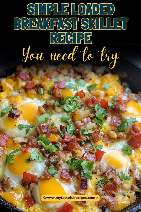 This Simple Loaded Breakfast Skillet is your new go-to for a quick and tasty breakfast! Loaded with crispy potatoes, fresh veggies, and cheesy goodness, it’s the ultimate comfort food that’s easy to customize for your taste! Breakfast In Cast Iron Skillet, Easy Keto Skillet Meals, Easy Hearty Breakfast, Healthy Electric Skillet Recipes, Hearty Breakfast Ideas Healthy, Breakfast Skillet Recipes Healthy, Hardy Breakfast Ideas, Cast Iron Skillet Recipes Breakfast, Country Breakfast Recipes