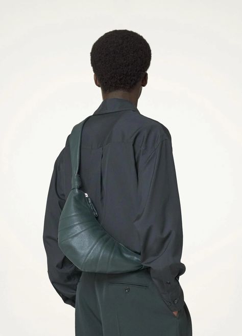 SMALL CROISSANT BAG - MIDNIGHT GREEN - LEMAIRE - Lemaire-USA Lemaire Croissant Bag, Croissant Bag, 23 Fashion, Midnight Green, Man Bags, Fall 23, Silk Bag, Zip Puller, Gear Bag