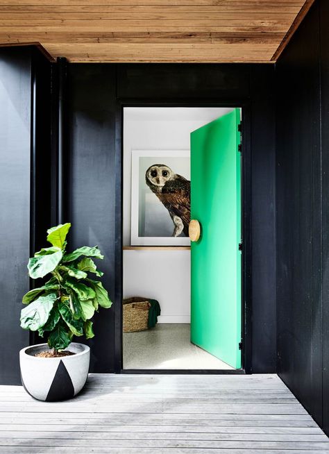 Bold Front Door, Bold Paint Colors, Green Front Doors, Pintura Exterior, Grey Exterior, Green Paint Colors, Front Door Colors, Open Door, Front Entrances