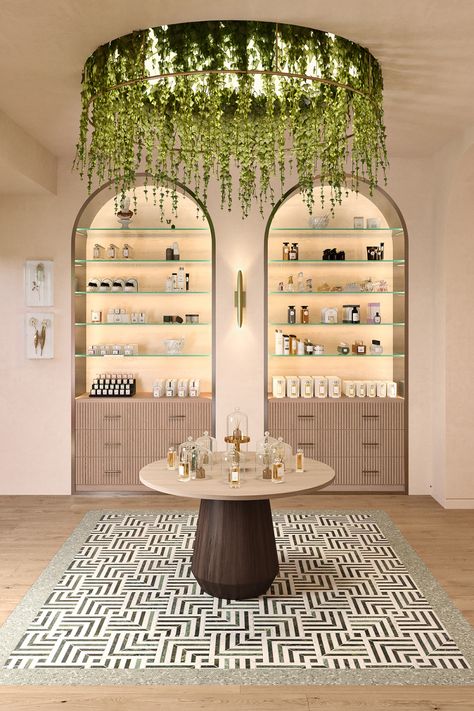 Natural Retail Store Design, Retail Store Shelves Design, Beauty Store Interior Design, Skincare Shop Interior Design, Salon Retail Wall Display Ideas, Wellness Retail Store Design, Beauty Retail Store Design, Retail Interior Design Display, Diy Retail Display Ideas