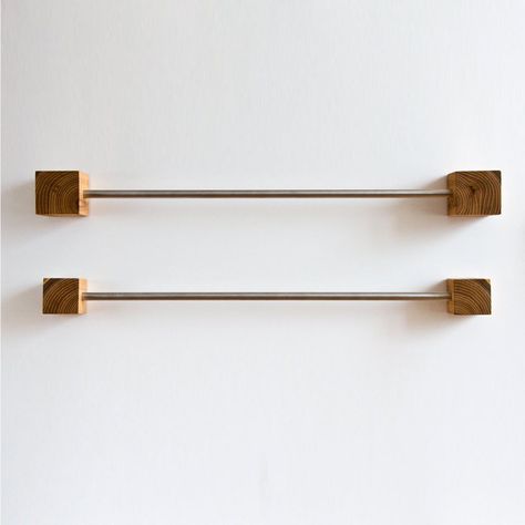 Magnetic Towel Rail, $57 at lessandmore Wall Towel Holder, Wooden Towel Rail, Wooden Hammock Stand, Towel Rail Ideas, Toallero Ideas, Wooden Hammock, Bilik Air, Wooden Organizer, Towel Holder Bathroom