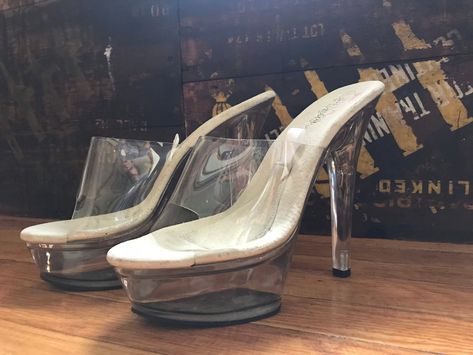 Sky High Lucite Platform Spiked Heels Spiked Heels, Vintage Chinoiserie, Fun Heels, Womens Pumps, Just Imagine, Spike Heels, Charity Shop, Drip Dry, Sky High