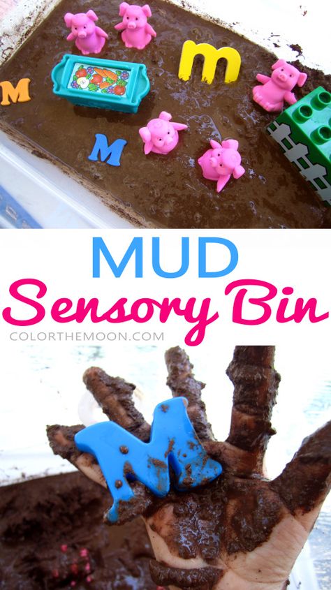 This Mud sensory bin is SO FUN and so easy to make! What a great way to teach kids about the letter M! Letter M Sensory Activities, Letter M Prek Activities, Monkey Sensory Bin, Elmo Sensory Bin, Letter M Sensory Bin, Letter H Sensory Bin, Preschool Letter M Activities, Letter A Sensory Bin, Letter M Activities For Toddlers