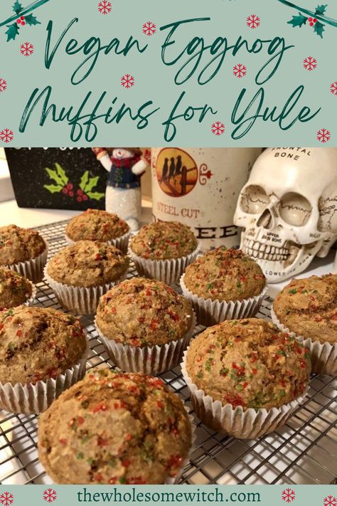 Vegan Eggnog Muffins for Yule: Simple, Festive, and Delicious! Eggnog Muffin Recipe, Eggnog Muffins, Vegan Eggnog, Kitchen Witch Recipes, Holiday Sprinkles, Vegan Kitchen, 12 December, Kitchen Witch, Seasoning Recipes