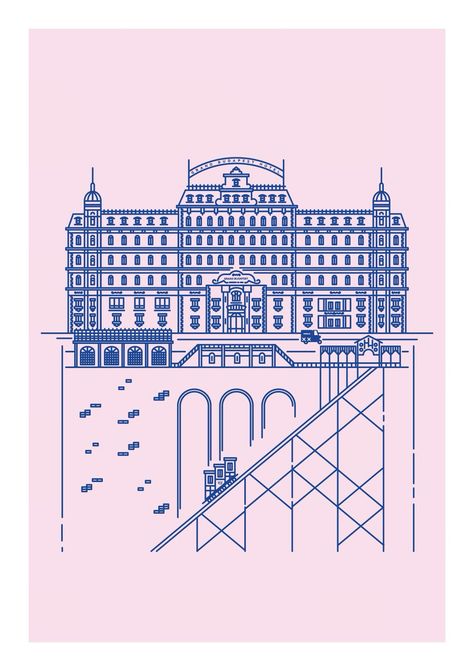 Grand Budapest Hotel - single line illustration - Chris Hemsley - http://chrishemsley.dunked.com Grand Budapest Hotel Drawing, Ipad Wallpaper Watercolor, Artwork Sketches, Karma Design, Hotel Budapest, People Drawings, Line Drawing Art, Movie Room Decor, Wes Anderson Movies