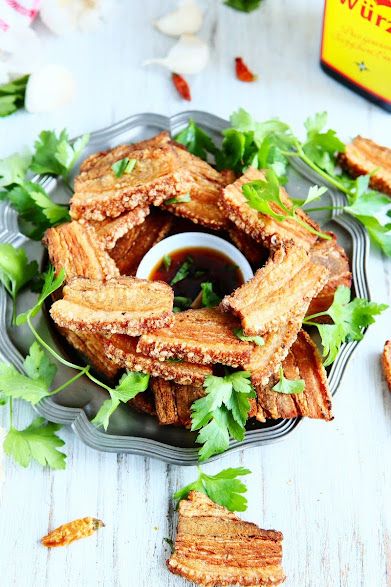 Pork Belly Chips Crispy Pork Belly Chips, Pork Belly Chips, Deep Fried Pork Belly, Pork Belly Slices Recipes, Pork Belly Appetizer, Future Restaurant, Bacon Chips, Cafe Drinks, Fried Pork Belly