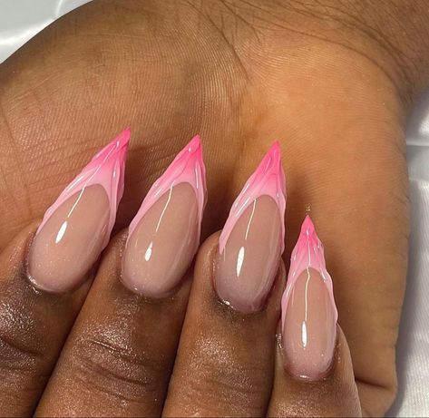 Pink Airbrush Nails, French Tips Pink, Nail Inspo Black, Nail Ideas Almond, Almond French Tips, 3d Nail Designs, Airbrush Designs, Nails 3d, Airbrush Nails