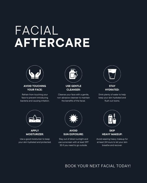 ✨ Glowing skin starts with good aftercare! Follow these simple steps to maintain your facial results and keep your skin looking fresh and radiant. ✨ #FacialAftercare #GlowingSkin #SkinCareTips #HerWayHealth Basic Facial Steps Esthetician, Aftercare Facial, Facial Aftercare, Facial Esthetics, Esthetician Inspiration, Esthetician School, Skin Care Business, Models Needed, Heavy Makeup