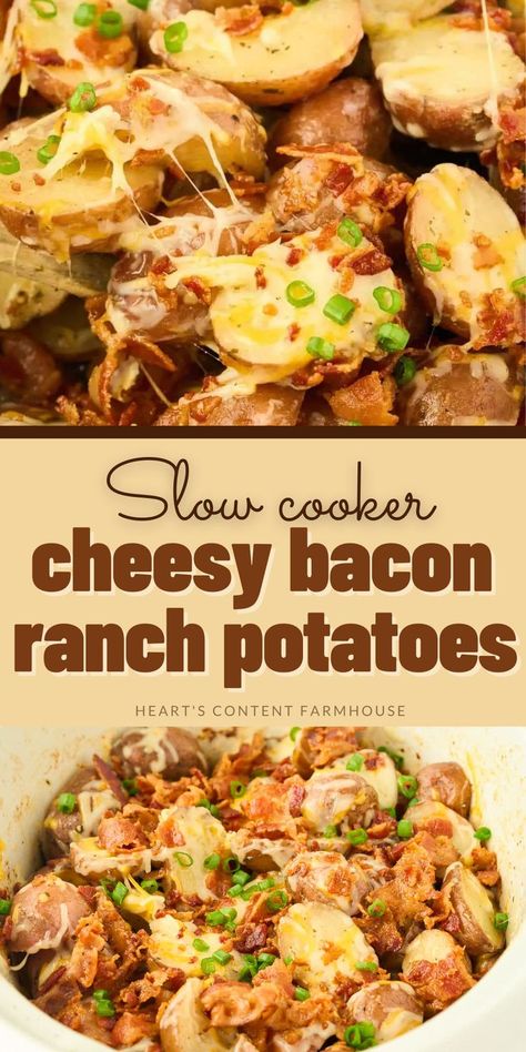 Slow Cooker Cheesy Bacon Ranch Potatoes Crock Pot, Ranch Red Potatoes, Cheesy Bacon Ranch Potatoes, Crockpot Potatoes, Ranch Recipes, Casserole Crockpot, Crockpot Side Dishes, Bacon Ranch Potatoes, Cheesy Ranch