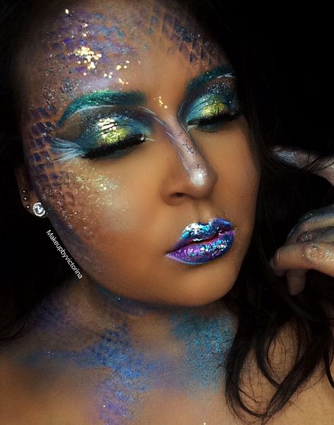 Evil Mermaid Makeup, Sea Creature Makeup, Mermaid Fantasy Makeup, Octopus Makeup, Underwater Costume, Under The Sea Makeup, Jellyfish Makeup, Mermaid Inspired Makeup, Mermaid Pics