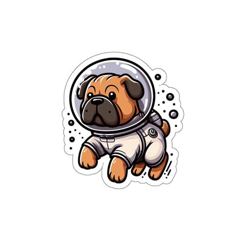 Discover our Bullmastiff Astronaut Sticker, perfect for dog lovers. This eye-catching sticker features a cute English Mastiff dog as an astronaut dressed in a space suit floating in space. The Bullmastiff Space Suit decal is an exceptional gift for any dog lover, ideal for birthdays, holidays, or celebrating their devotion to the breed. Surprise your loved ones with this unique, heartwarming present and watch their joy as they receive it. Bull Mastiff Tattoo, Bullmastiff Tattoo Ideas, Dog In Space Drawing, Dog Astronaut Drawing, Astronaut Cat Doodle, Dog Astronaut, English Mastiff Dog, Astronaut Sticker, Arcade Retro