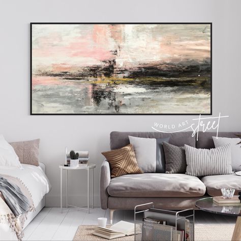 Pink And Grey Living Room Artwork, Pink And Gray Wall Art, Pink Grey Pictures Wall Art, Pink And Grey Bedroom Artwork, Modern Art Pink Grey, Pink Grey Wall, Blush Living Room, 3d Art Painting, Pink Artwork