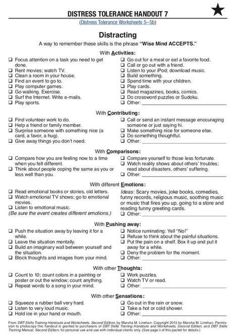 Distracting Accept Skill Dbt Dialectical Behavior Therapy Dbt Therapy Dbt Skills Dbt Skills Worksheets, Dbt Activities, Distress Tolerance Worksheets, Dbt Therapy, Emotion Regulation, Counseling Worksheets, Distress Tolerance, Dbt Skills, Clinical Social Work