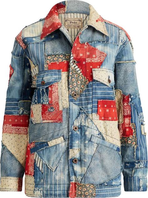 Ralph Lauren Patchwork Denim Jacket Ralph Lauren Patchwork, Patchwork Denim Jacket, Ladies Coat Design, Womens Moto Jacket, Upcycle Clothing, Pea Coats Women, Ralph Lauren Style, Patchwork Denim, Upcycled Fashion