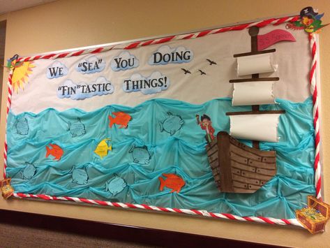 Pirate Bulletin Board Ideas, Lighthouse Bulletin Board, Whale Bulletin Board, Sailing Bulletin Board Ideas, Pirate Theme Bulletin Board, Pirate Ship Bulletin Board Ideas, Treasure Map Bulletin Board, Pirate Display Board, Pirate Bulletin Boards