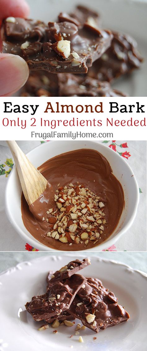 Easy 2 Ingredient Almond Bark, this homemade almond bark candy recipe is easy to make with only 2 ingredients needed. Make a great Christmas gift too. Come see how to make your own almond bark candy in just a few minutes. Walnut Bark Recipes, Chocolate Almond Bark Recipes Holidays, What To Make With Almond Bark, Almond Candy Recipes, Almond Bark Candy, Homemade Sweet Treats, Almond Bark Recipes, Bark Candy, Bark Recipes