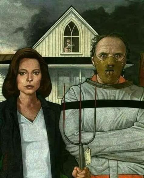 American Gothic Parody, Sir Anthony Hopkins, Horror Fanatic, Silence Of The Lambs, Horror Movie Icons, Horror Monsters, American Gothic, Art Parody, Horror Movie Art