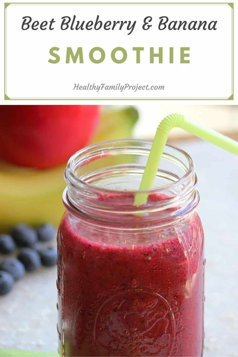 Beet Blueberry & Banana Smoothie | We love adding beet juice to our smoothies for an easy shot of iron and energy. Grab this easy beet blueberry banana smoothie recipe! | Healthy Family Project #smoothies #beets #blueberries #proteinshakes #proteinsmoothies Beet Juice Smoothie, Blueberry Banana Smoothie Recipes, Apricot Smoothie, Blueberry Banana Smoothie, Snack Prep, Ginger Smoothie, Smoothie Packs, Smoothies For Kids, Smoothie Prep