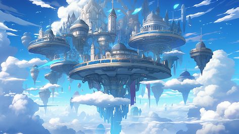 Fantasy World Wallpaper Desktop, Sky City Fantasy Art, Sky Kingdom, Magic Steampunk, Fantasy Backgrounds, Floating Islands, Sky Castle, Fantasy World Map, Fantasy Background