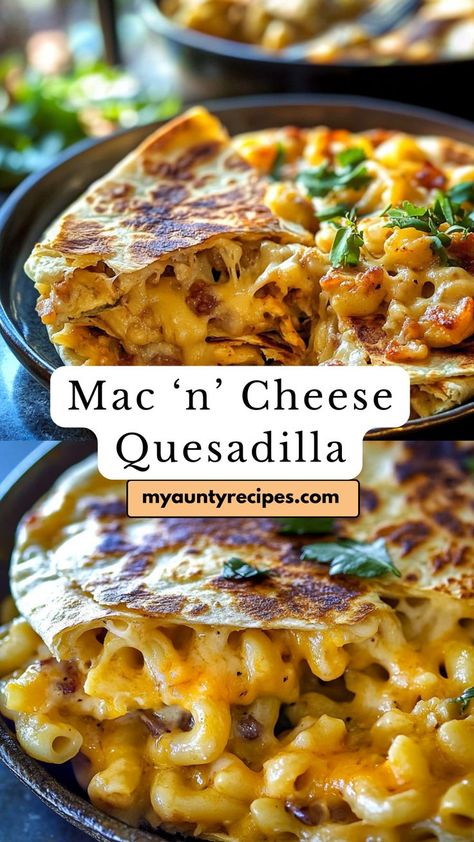 This mac ‘n’ cheese quesadilla combines creamy, cheesy pasta with a crispy tortilla for a snack that’s pure comfort food. Ideal for fall gatherings or quick snacks, it’s a simple way to enjoy your favorite flavors with a new twist. Easy to make and endlessly satisfying, this quesadilla is a cheesy delight that’s hard to resist. Quasidilla Recipes Easy, Cheesy Mac N Cheese, Creamy Cheesy Pasta, Cheese Quesadilla Recipe, Cheesy Mac, Recipe For Fall, Cheesy Mac And Cheese, Quesadilla Recipe, Fall Snacks