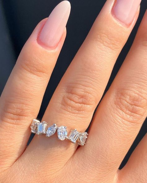 Justins Jewelers on Instagram: “Embrace the beauty of diversity with this enchanting 1.50 carat multi-shape diamond band, a harmonious blend of various fancy shape…” Different Shape Diamond Rings, Multiple Diamond Rings On Hand, Multi Shape Diamond Ring, Multi Shape Diamond Band, Fancy Shape Diamond Ring, Multi Diamond Ring, Fun Rings, Daughter Ring, Fancy Diamond Ring