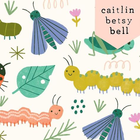 Caitlin Betsy Bell | Designer on Instagram: "Some cute little insects 🐞🐛🌱 #surfacedesign #patternlove #artlicensing #caitlinbetsybell" Cute Caterpillar Illustration, Caterpillar Illustration, Kids Hospital, Surface Pattern Design Inspiration, Illustration For Kids, Spring Animals, Insect Print, Cute Illustrations, Butterfly Illustration