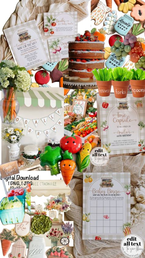 Picture this: a charming, locally grown baby shower with all the organic feels. Our collection brings that vibe to life! From a versatile Large Welcome Sign Template that's perfect for a farmers market stand to a gardening or fruit-themed baby shower, this set has you covered. It's all about celebrating with love and natural charm, making it ideal for a market baby shower, veggie-themed celebration, or an organic baby bash. So, let's make your event a real standout with this heartwarming, one-of-a-kind collection. Don't miss out on the chance to add that extra special touch to your celebration! Produce Themed Party, Fall Farmers Market Baby Shower Theme, Farmers Market Gender Reveal, Baby Shower Farmers Market, Picnic Themed Baby Shower Ideas, Gardening Baby Shower Theme, Vegetable Baby Shower Theme, Farmers Market Shower Theme, Baby Shower Farmers Market Theme