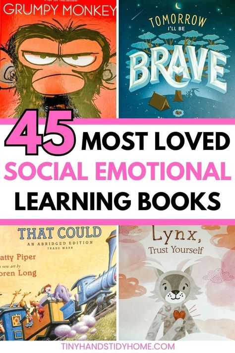 Collage of various social emotional learning books. The text over the image reads, "45 most loved social emotional learning books". Social Emotional Learning Curriculum, Sel Books For Elementary, Social Emotional Learning Classroom, Sel Read Alouds, Learning Books For Kids, Sel Books, Social Emotional Learning Games, Counselor Keri, Social Emotional Curriculum