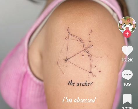 The Archer Sagittarius Tattoo, Feminine Bow And Arrow Tattoo, Archers Voice Tattoo, Archery Tattoo Women, Mila Tattoo, The Archer Tattoo, Tiny Disney Tattoo, Bow And Arrow Tattoo, Arcane Powder