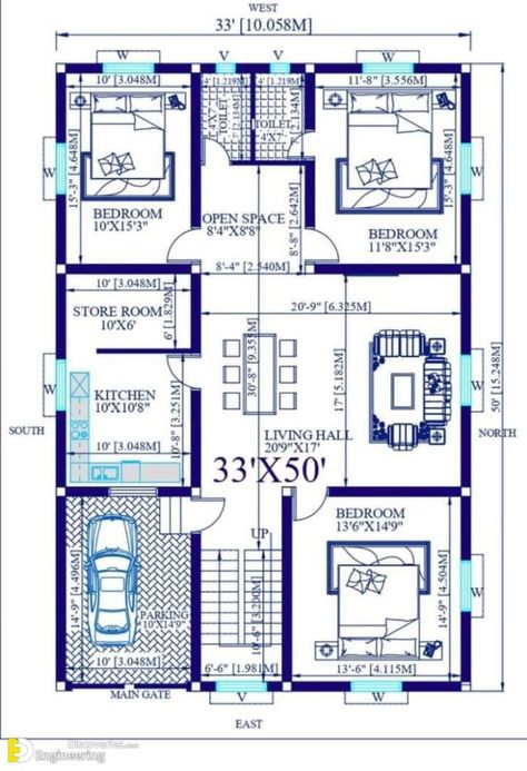 Fantastic House Plan Ideas Choose Best For Your Area | Engineering Discoveries Small House Design Floor Plan, 40x60 House Plans, House Plan Ideas, 2d Floor Plan, 2bhk House Plan, Three Bedroom House Plan, Indian House Plans, Little House Plans, House Outer Design