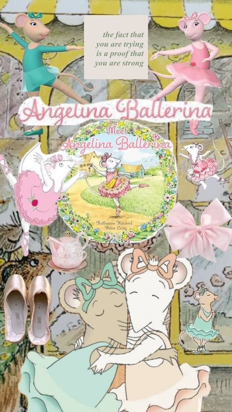 Ballerina Collage, Ballerina Wallpaper, Wallpaper Collages, Angelina Ballerina, Movie Artwork, Childhood Shows, Pink Bows, You Are Strong, Kids Shows