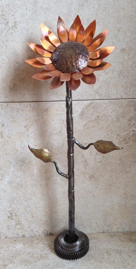 Full Sunflower Metal Sunflower, Copper Crafts, Organic Sculpture, Metal Art, Metal Working, Sunflower, Metallica, Candle Holders, Copper