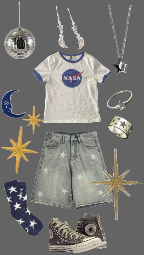 #stars #nasa #jorts #jortsfit #space Shark Clothes, Nasa Clothes, Silly Clothes, Space Outfit, Funky Outfits, Vibe Clothes, Swaggy Outfits, Character Outfits, Dream Clothes