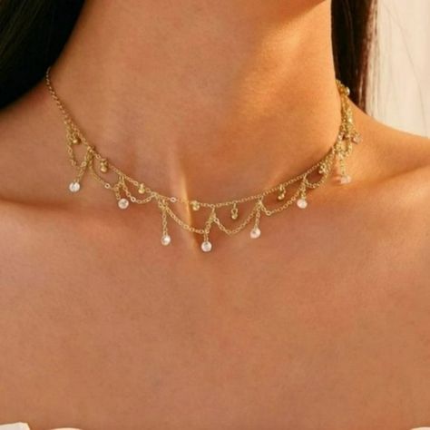 Adjustable Length Delicate Choker Style Necklace Bundle And Save! All Jewelry And Accessories 3 For $30! Mix And Match All Orders Ship Same Or Next Day Over 100 Loves Notes Received! Opal Wedding Jewelry, Cute Minimalist Jewelry, Good Wedding Jewelry, Elegant Gold Accessories, Aesthetic Simple Jewelry, Blue And Green Necklace, Gold Homecoming Jewelry, Prom Necklaces Gold, Pearl Wire Necklace