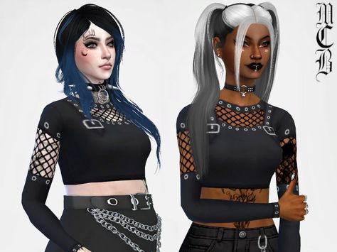 Goth Sims 4, Sims 4 Cc Goth, Sims 4 Clothing Sets, Goth Crop Top, Fishnet Shirt, Layered Crop Top, Goth Scene, Gothic Shirts, Fishnet Top