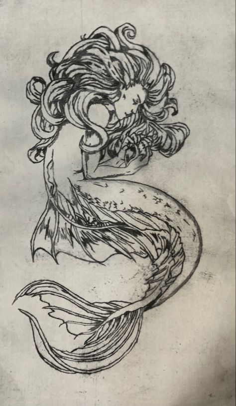 Mermaid Ink Drawing, 2 Mermaids Tattoo, Greek Mermaid Tattoo, Mermaid Reading A Book Tattoo, Siren Illustration Vintage, John William Waterhouse Tattoo, Mermaid Angel Tattoo, Whimsical Mermaid Tattoo, Creepy Mermaid Tattoo