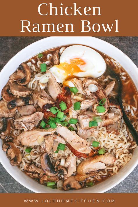 Chicken Ramen Bowl, Mushroom Ramen, Quick Chicken Dinner, Ramen Broth, Soft Boiled Egg, Chicken Mushrooms, Chicken Ramen, Slow Cooker Dinner, Ramen Bowl