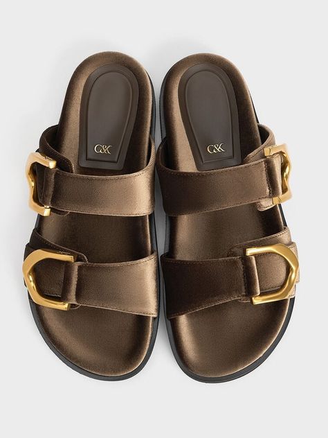 Brown Sandals Outfit, Sandals Outfit, Brown Leather Sandals, Buckle Sandals, Charles Keith, Brown Sandals, Summer Sandals, Sandals Summer, Slide Sandals