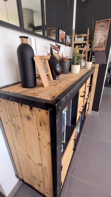 Industrial Upcycled Furniture, Industrial Ikea Hack, Kallax Ikea Hack, Ikea Hejne, Diy Kallax, Ikea Industrial, Kallax Unit, Ikea Kallax Unit, Kallax Hack