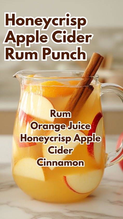 Honeycrisp Apple Cider Rum Punch Spiced Apple Rum Punch, Fall Punch Drinks Alcohol, Apple Cider With Cinnamon Sticks, Apple Cider Rum Drink, Spiced Apple Rum Drinks, Fall Cider Punch, Rum Fall Drinks, Apple Cider And Rum Drinks, Rum And Apple Cider Drinks