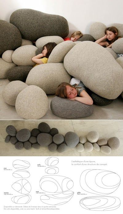 I love the idea of felt pebble furniture so very much! livingstones by Stephanie Marin Pebble Cushions, Pebble Furniture, Pebble Pillows, Pebble Cushion, Rock Pillows, Felt Furniture, Soft Furniture, Sensory Room, Comfort Design